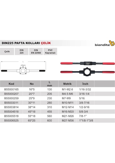 Pafta Kolu 16*5 M1-M2.6 Çelik Döküm