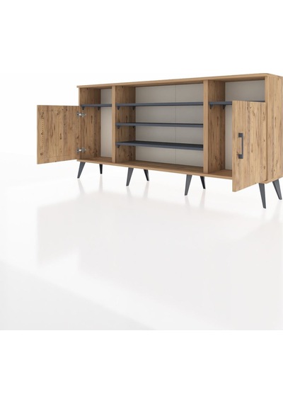 Arges Konsol 5 Raflı 2 Kapaklı 176x30x83 Çam-çam/antrasit Çam/antrasit Arges Konsol 5 Raflı 2 Kapaklı 176x30x83 Çam-çam/antrasit Çam/antrasit