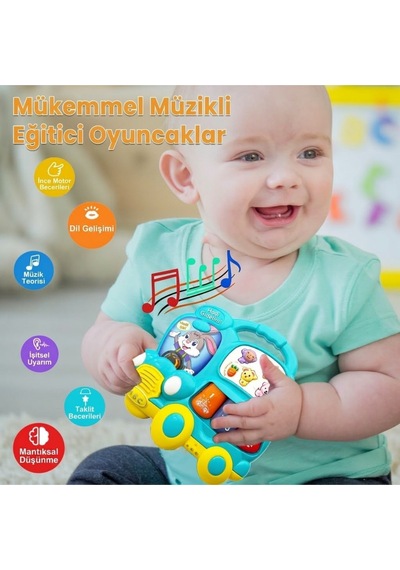 Eğitici Müzikli İnteraktif Bebek Otobüsü - Işıklı Sesli Hayvanlı Piyano Oyuncak - 6+ Ay