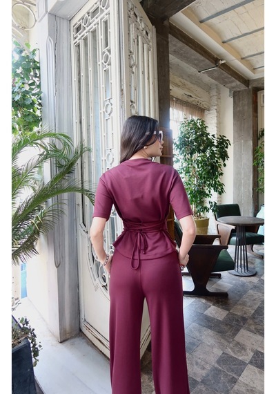 Kechi Woman Oysho Kumaş Detay Bağlamalı Takım Bordo