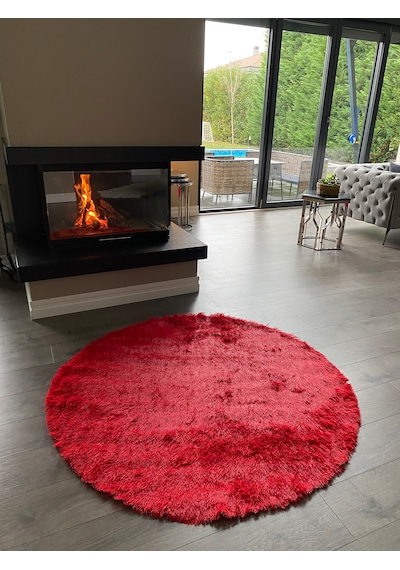 Tavşan Kırmızı Yumuşak Dokulu Peluş Halı Yuvarlak