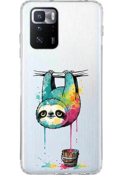 Poco X3 Gt İle Uyumlu Splash Tembel Hayvan Tasarımlı Şeffaf Silikon Kılıf Şeffaf