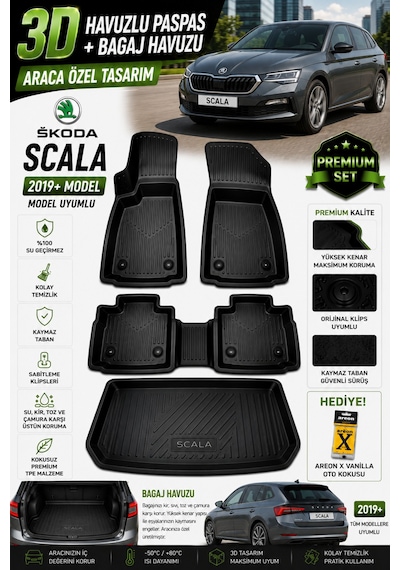 Skoda Scala 2021 Model Uyumlu 3d Araca Özel Havuzlu Paspas+bagaj Havuzu Birebir Uyum