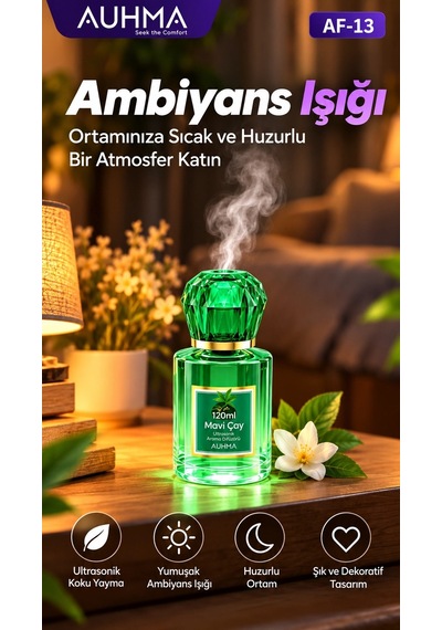 Ultrasonik Aroma Difüzörü 120 Ml Mavi Çay Kokulu Led Işıklı Araç Ve Oda Kokusu 1