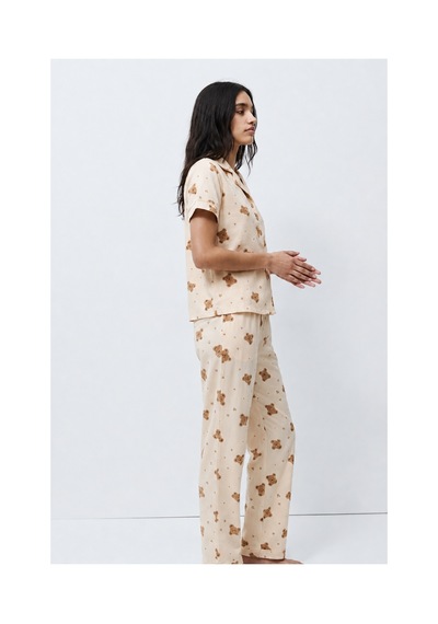 Fit Women Standart Boy Elastanlı Kırık Beyaz Pijama Takımı