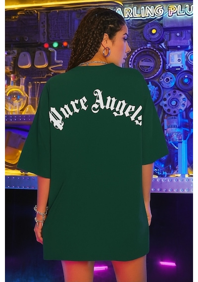 Oversize Pure Angels Baskılı T-shirt Yeşil