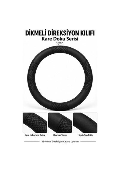 Trobus Ford Transit Connect 2024 Ve Sonrası Uyumlu Dikmeli Direksiyon Kılıfı Kare Doku Siyah