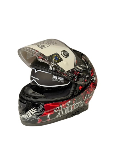 Shiro Katana Sv Samurai Kapalı Kask Kırmızı - Siyah