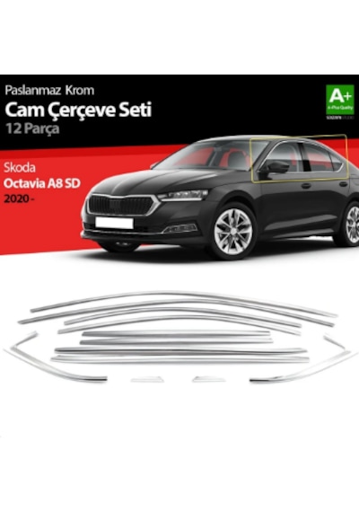 Skoda Octavia 2020+ Tam Tur Cam Çerçeve Kromu