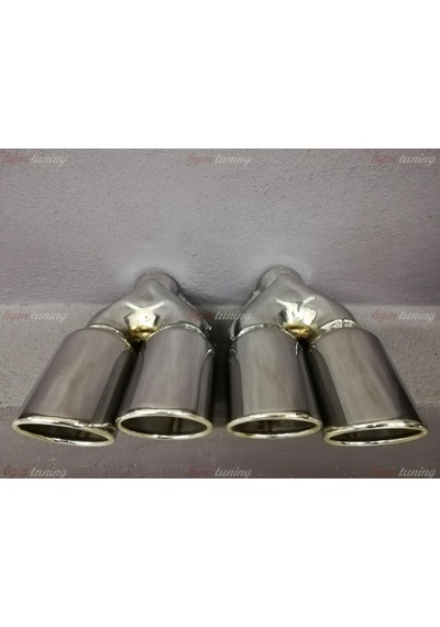 Yuvarlak Eğik Ağız 90mm Çift Çıkış Egzoz Ucu. Sağ Sol Takım N11.205