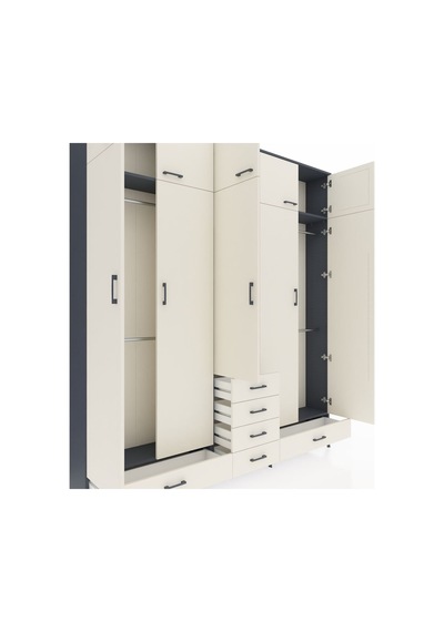 Arges Dolap 6 Raflı 6 Çekmeceli 4 Askılı 220x30x243 Antrasit-aytaşı/aytaşı Aytası/aytası
