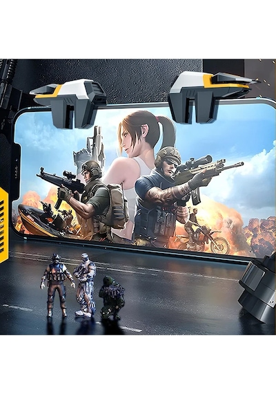 Diğer - Gri - Telefon Oyun Konsolu Pubg Tetik Tuşu Aparatı 4 Tuş Oyuncu Tetiği