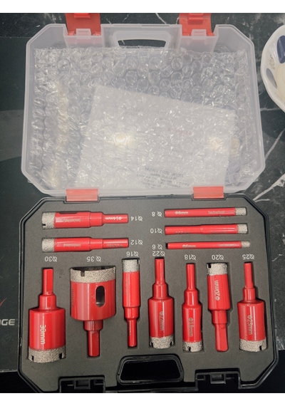 Senbang Elmas Kaplı Delici Seti 12 Li Kırmızı Özel Kutulu 6 35 Mm Cam Seramik Mermer Fayans Delme Uçları