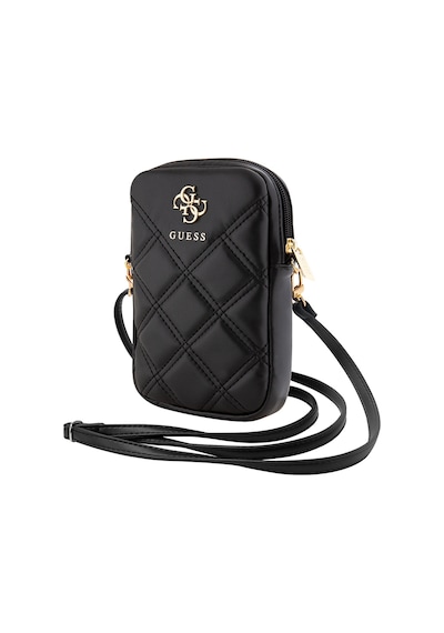 Guess Lisanslı Çapraz Askılı Vücut Çantası 4g Metal Logolu Kapitone Desenli Fermuarlı Pu Deri Siyah