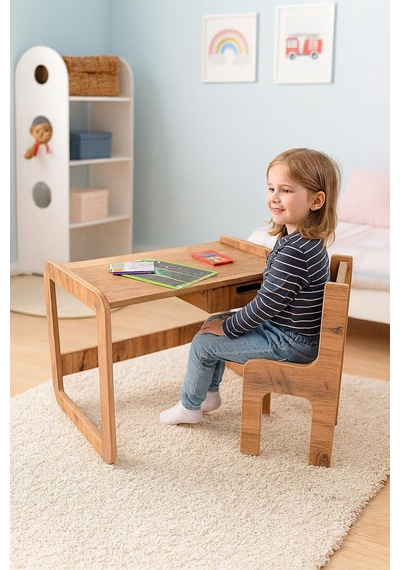 Tek Kişilik Çekmeceli Ahşap Çocuk Oyun & Aktivite Masa Ve Sandalye Takımı - 18mm Ceviz Renk Mdf Çok Renkli Tek Kişilik Çekmeceli Ahşap Çocuk Oyun & Aktivite Masa Ve Sandalye Takımı - 18mm Ceviz Renk Mdf Çok Renkli