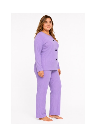 Sleeproom Büyük Beden Kadın Kaşkorse Mevsimlik Mor Pijama Takımı