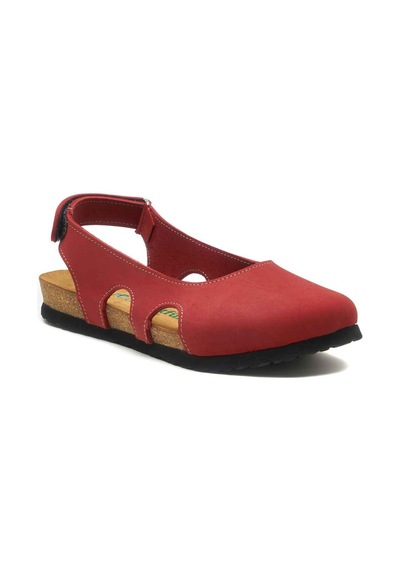 Comfortfusse Belinda - Kadın Ortopedik Hakiki Deri Sandalet Kırmızı Nubuk Deri