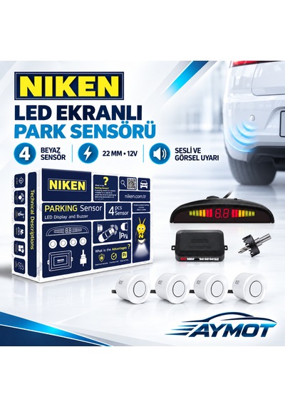 Niken Universal Led Ekranlı Ses İkazlı Beyaz Park Sensörü 22 Mm