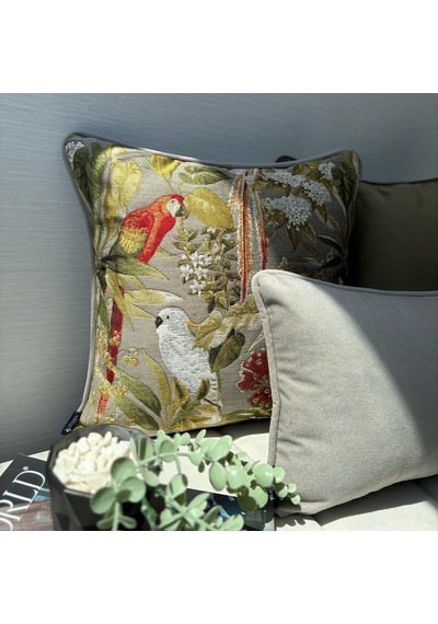 "jungle" Dokulu Desenli Kırlent Kılıfı - 45x45 Yeşil - Gri - Beyaz