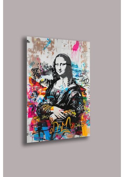 Mona Lisa Graffiti 4mm Cam Tablo Modern Pop Art Uv Baskı Tasarım Beyaz