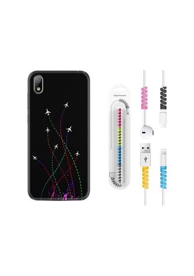 Huawei Y5 2019 Kılıf Kablo Koruyuculu Line Planet 1736