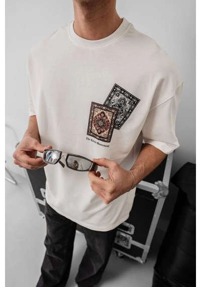 Erkek Yazlık Bisiklet Yaka Baskılı Regular Fit Tişört Kısa Kol T-shirt - Beyaz