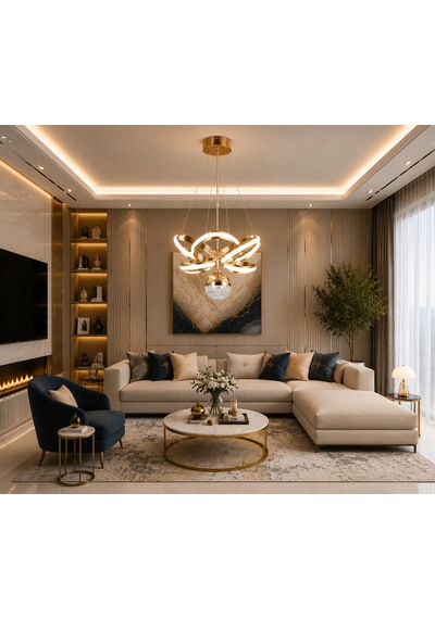 Sahra Modern Teklı Led Gold Sarkıt Avize,3 Renk Yanabilen Modern Avize,salon Led Avize