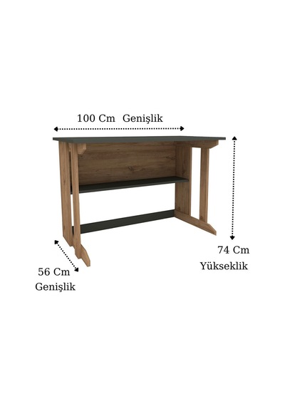 Enda Home Pillar Kütüphaneli Geniş Çalışma Masası 100x56 Cm Çam - Antrasit Çam - Gri