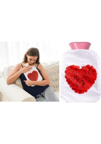 Sıcak Su Torbası Peluş Kalpli Termofor 19x13x2cm 500 Ml Çok Renkli