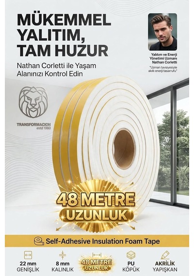 Tr 48 Metre Bölünebilir Kapı Pencere İzolasyon Süngeri 22x8 Mm Yapışkanlı Yalıtım Bandı 723808