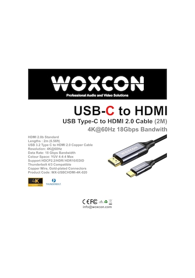 Usb-c - Hdmı Kablo, Usb 3.2 Type C, Hdmı2.0b Standart, 4k 60hz, 18gbps, Hdr, Hdr10, 3d, Hdcp2.2