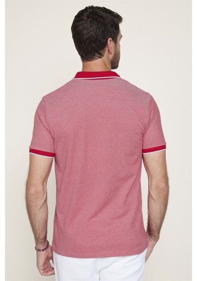 Tudors Erkek Slim Fit Dar Kesim Pamuklu Fermuarlı Bordo Polo Yaka Tişört-27587-Bordo