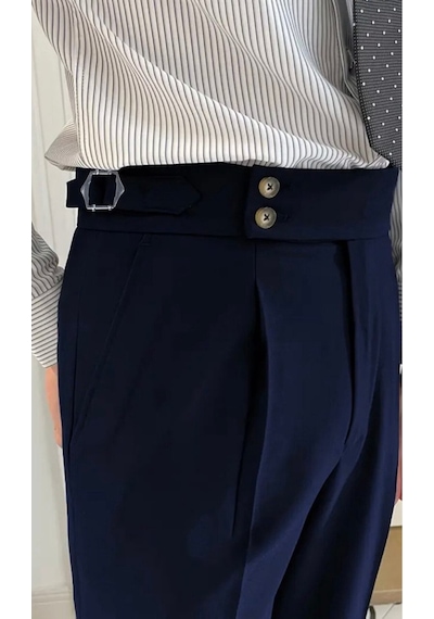 Yeni Sezon Premium Pileli Basic Likralı Duble Paça Kumaş Pantolon Lacivert
