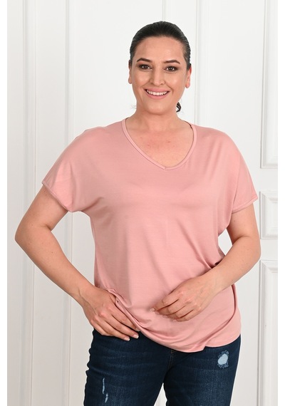 Kadın V Yaka Büyük Beden T-shirt 1486-23 001