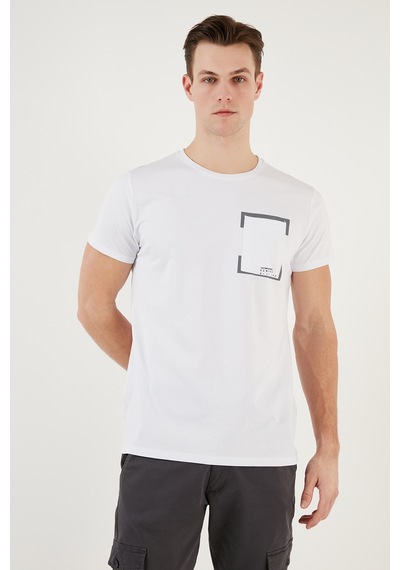 Buratti Bisiklet Yaka Pamuklu Slim Fit Erkek T Shirt 541Rework Beyaz
