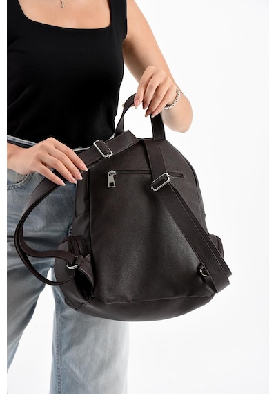 Baginn Suni Deri Kadın Sırt Çantası 35 25 Cm Mega Bag Günlük Kullanıma Uygun Çok Cepli İçi Astarlı Kahverengi