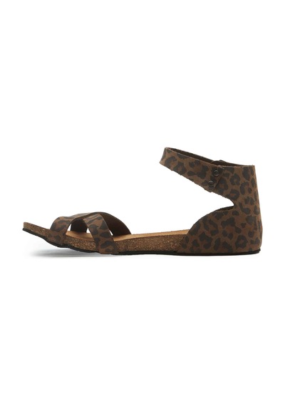 Comfortfusse Milano - Kadın Ortopedik Hakiki Deri Sandalet Leopar Baskılı Deri