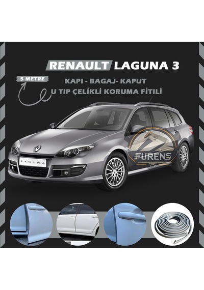 Renault Laguna 3 Oto Araç Kapı Koruma Fitili 5metre Parlak Gri Renk