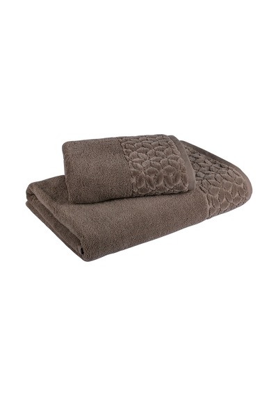 Fialka Jakarlı Çiçek Kare Havlu Koyu Kahve 80x150