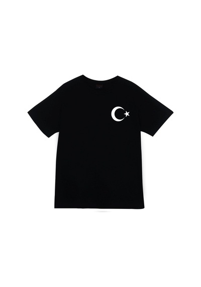Stoned&Fame Unisex Siyah Ay Yıldız Baskılı T-shirt SIYAH