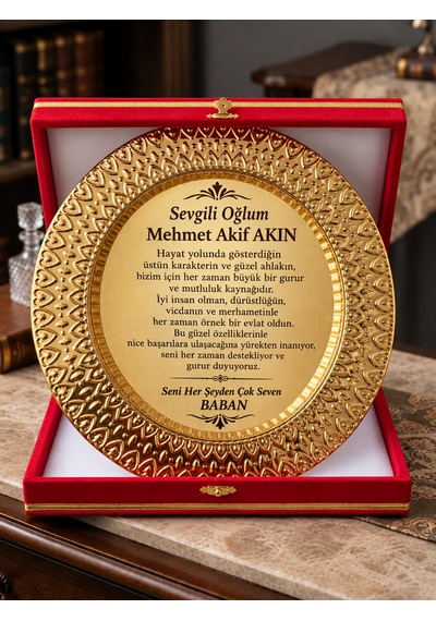Kadife Kutulu Gold Plaket Kurumsal Ödül Takdir Tebrik Mezuniyet Terfi Hediyesi Kırmızı Siyah Kutulu Metal Plaket Ödülü