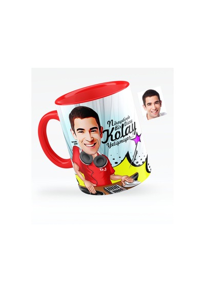 Kişiye Özel Bay Dj Karikatürlü Kırmızı Kupa Bardak - 1