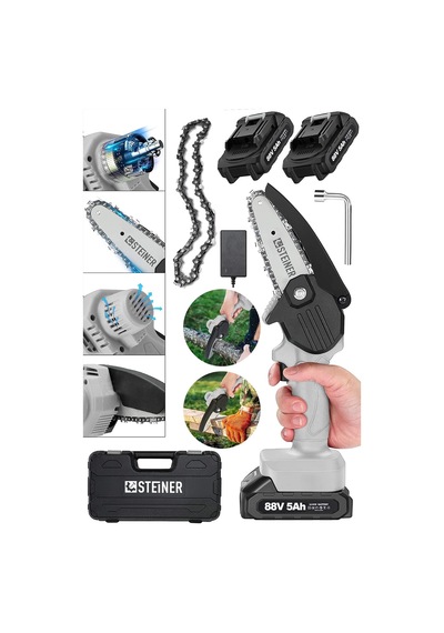 Alman 88 V 5 Ah Çift Akülü Dal Kesme Budama Testere Bıçkı Makinesi Çantalı 10 Cm Pala + Zincir - St0518r21540035