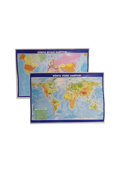 Lrs Store Dünya Haritası Siyasi Ve Fiziki Çift Taraflı Çıtalı 70x100 Cm Eğitici Harita, Çok Ren Diğer