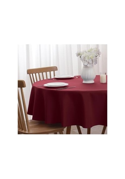 Sıvıya Dayanıklı Yuvarlak Dertsiz Keten Masa Örtüsü Bordo, 180 X 180, Collec-aktarim02 Açık Bej