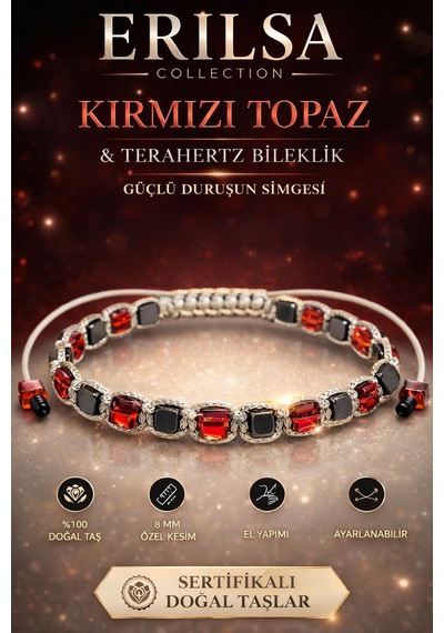 Sertifikalı Kırmızı Topaz Terahertz Bileklik - 8 Mm Küp Kesim D Çok Renkli