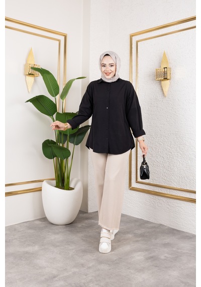 Nevayla Moda Beli Lastikli Keten Pantolon - Bej / A0104 Bej