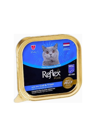 Reflex Plus Jöle İçinde Et Parçacıklı Balıklı Ve Alabalıklı Yetişkin Kedi Maması 85 G