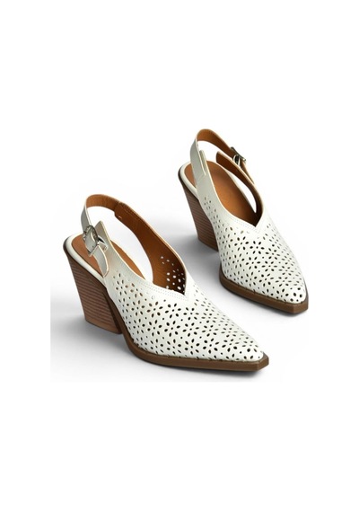 Fox Shoes Y654154703 Beyaz Hakiki Deri Kalın Topuklu Western Ayakkabı