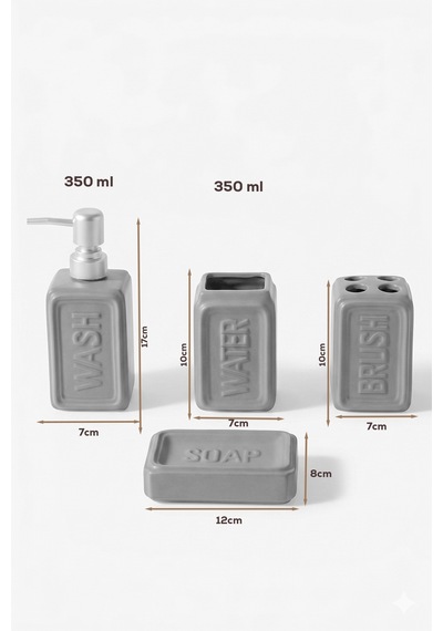 Perotti 13891 Well Stoneware 4 Parça Banyo Seti Gri Grı